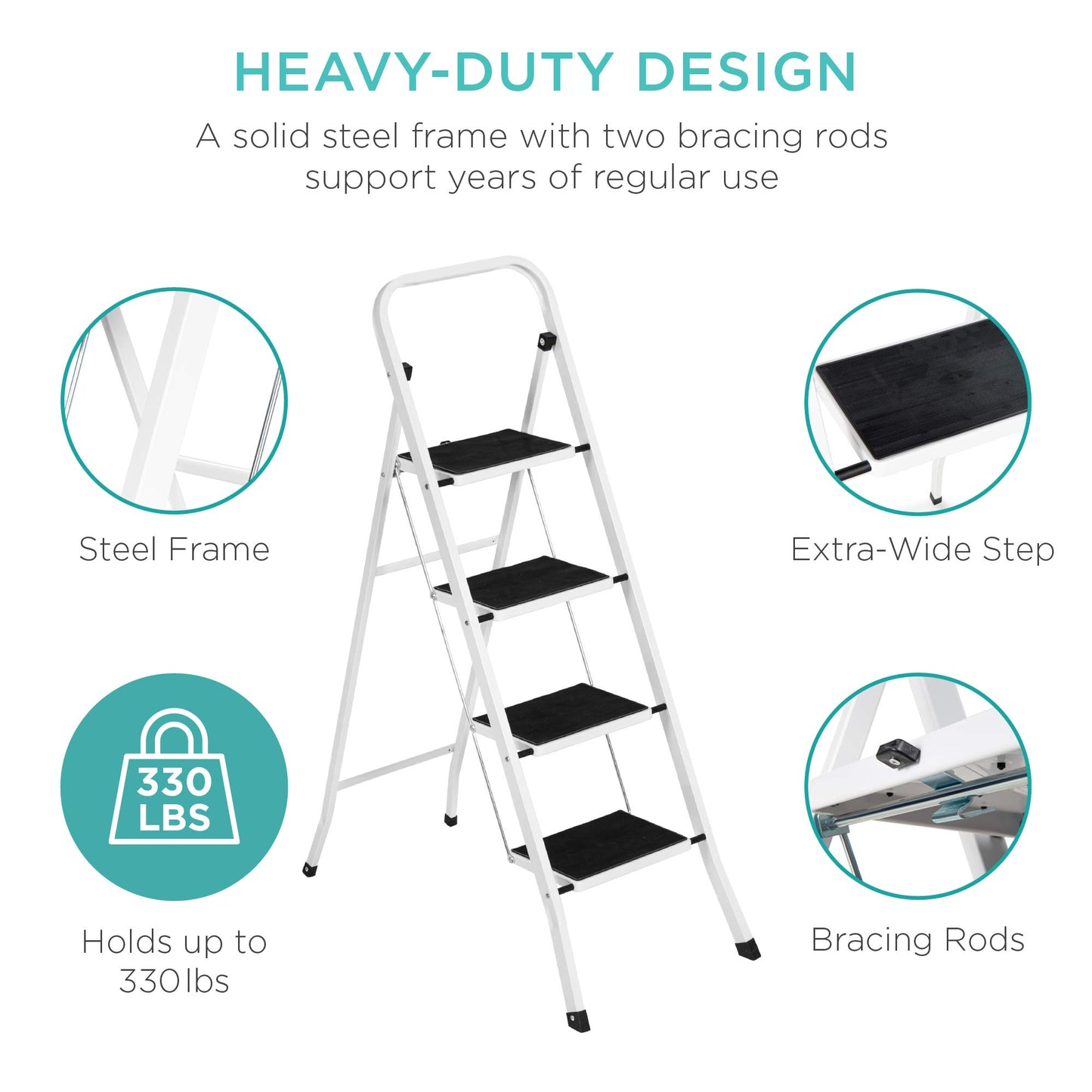 4-Step Heavy-Duty Folding Ladder with Handrail