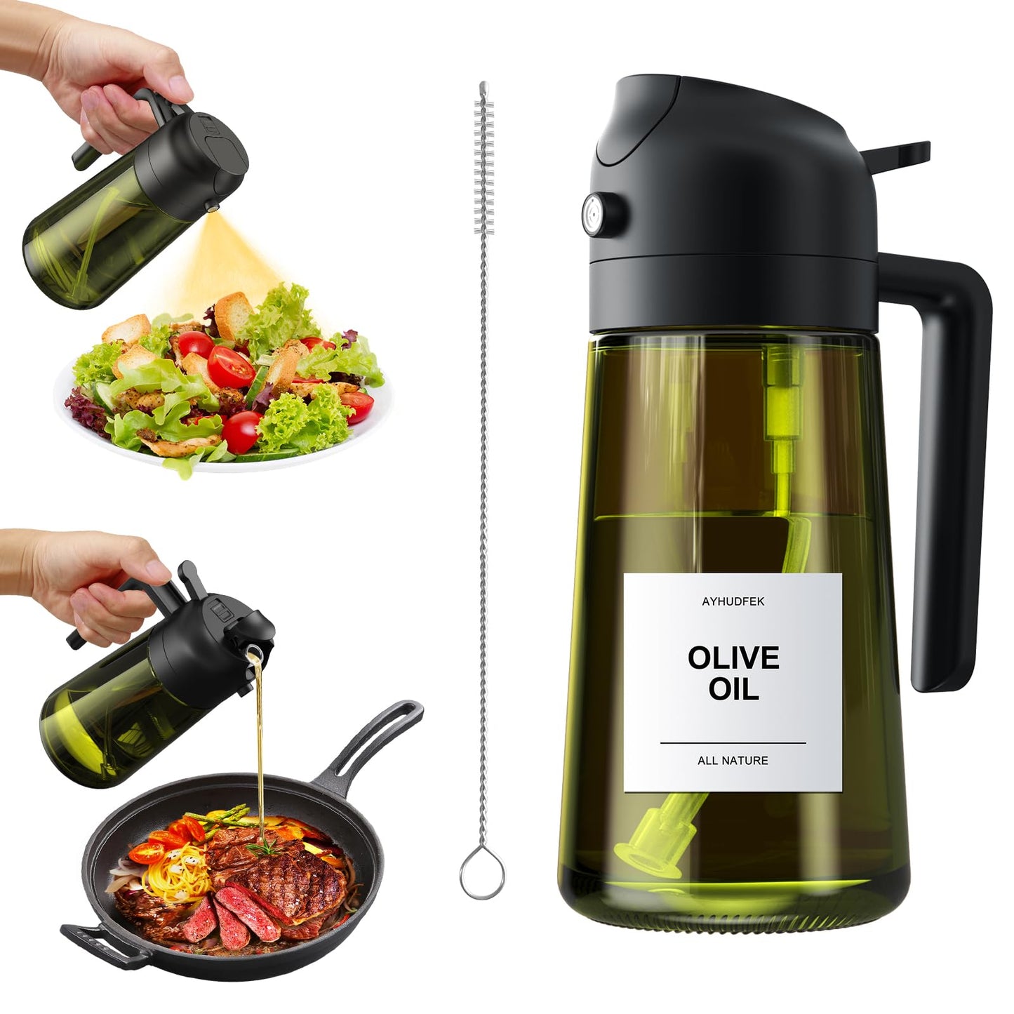 16oz Oil Dispenser and Sprayer with Labels