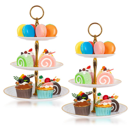 Barelove 2 Pack Cupcake Stand Holder 3 Tier, Plastic Dessert Cup Cake Stand Towel with Tiered Serving Tray Cupcakes/ Donuts/ Fruits Display, for Tea Party Birthday Weeding