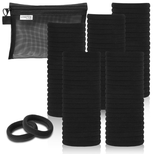 Black Hair Ties, 100 Pack Nylon Elastic Bands for Women, Seamless Damage-Free Ponytail Holders, Thick Hair Accessories. (black)