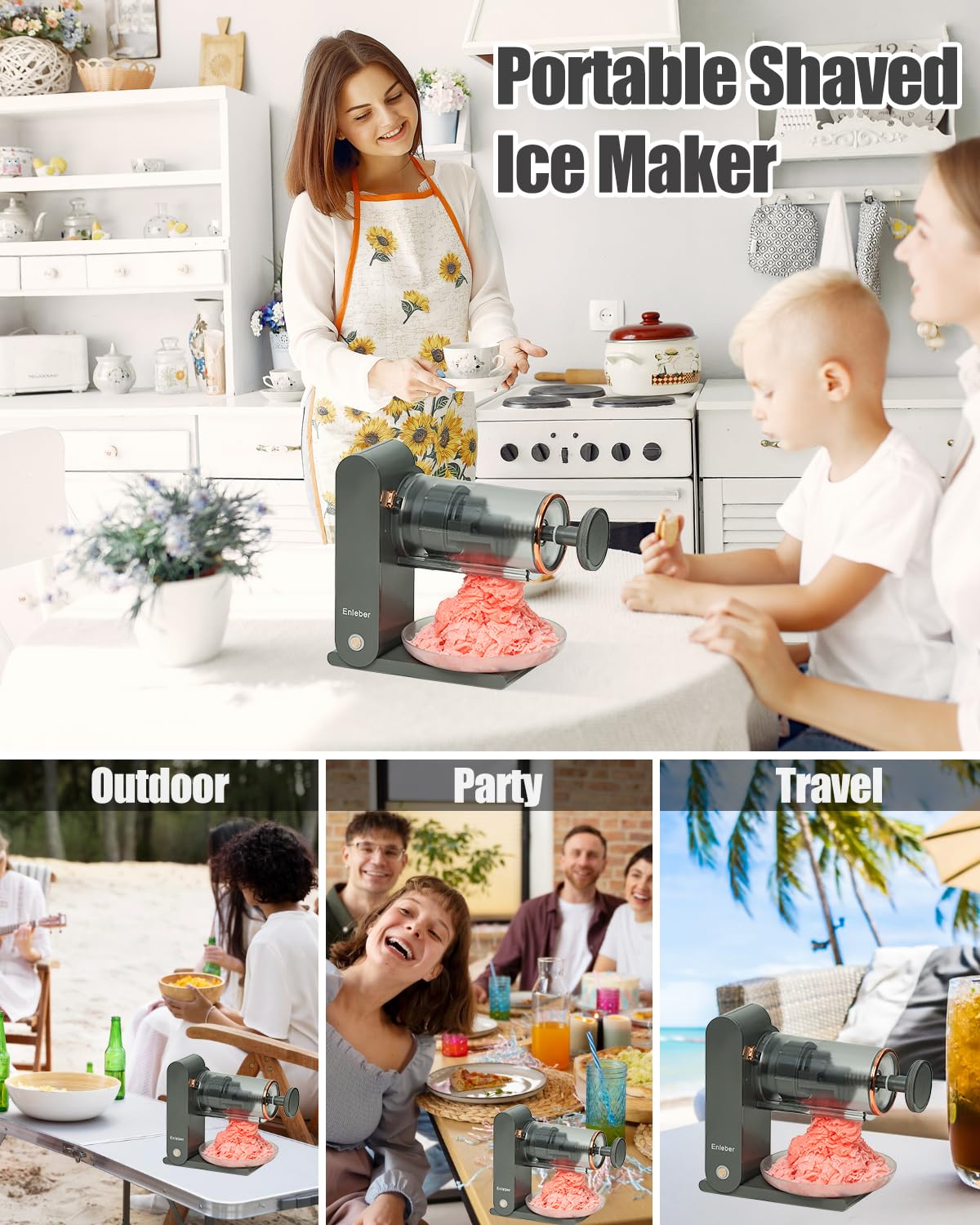 Snow Cone Machine Electric - Shaved Ice Maker with Stainless Steel Blade, Kitchen Table-Top Ice Crusher Includes 2 Silicone Ice Mold(Dark Grey)