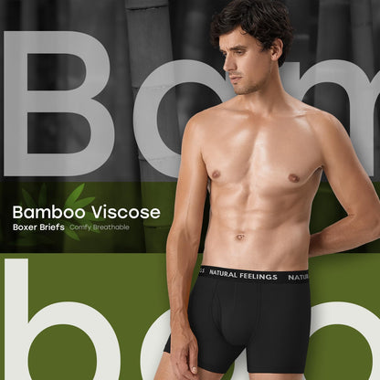 Natural Feelings Mens Underwear Bamboo Viscose Boxer Briefs Comfy Breathable Underwear for Men with Open Fly 5-Pack M