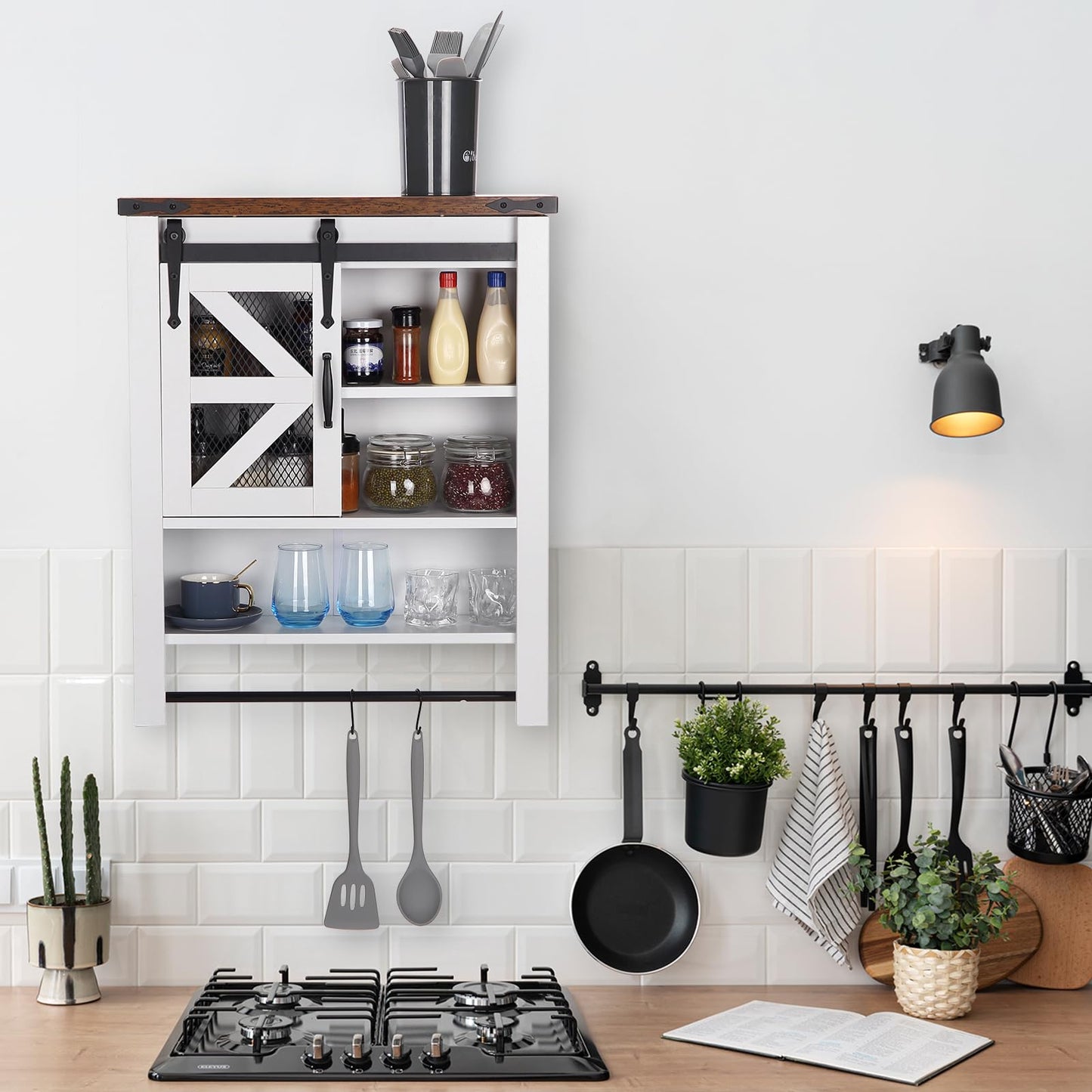 Over Toilet Organizer Cabinet with Barn Door
