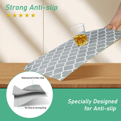 Gopas Drawer and Shelf Liner for Kitchen Cabinets, Non-Adhesive Cabinet Liner Strong Grip Non Slip Waterproof Shelf Paper for Kitchen Shelves Cupboard Drawers,Gray Lantern,12IN X 10FT