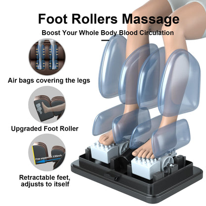 QOOQI Full Body Massage Chair, Zero Gravity Massage Chair, Automatic Shoulder Height Detection Massage Chair Recliner with Foot Rollers, Built-in Heater, Bluetooth Player for Home, Office.