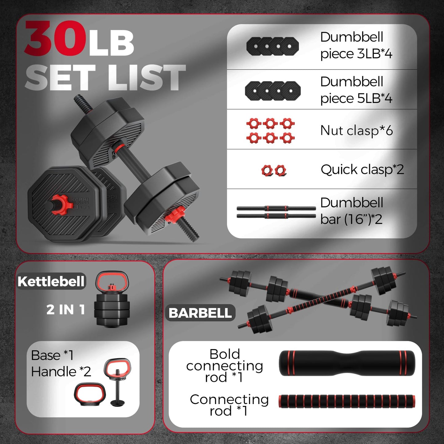 Keppi Fitness Adjustable Dumbbell Set for Home Gym
