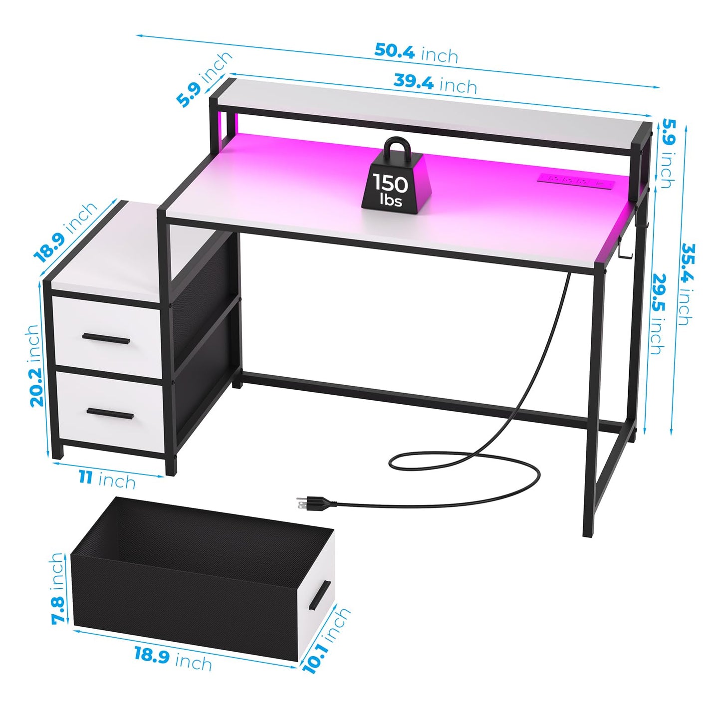 39.4 Inch Computer Desk with LED Light