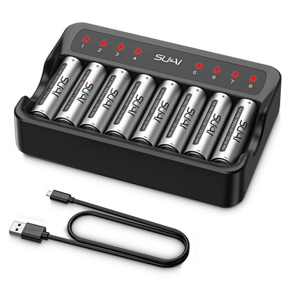 SUKAI 8-Pack Rechargeable AA Batteries with Charger