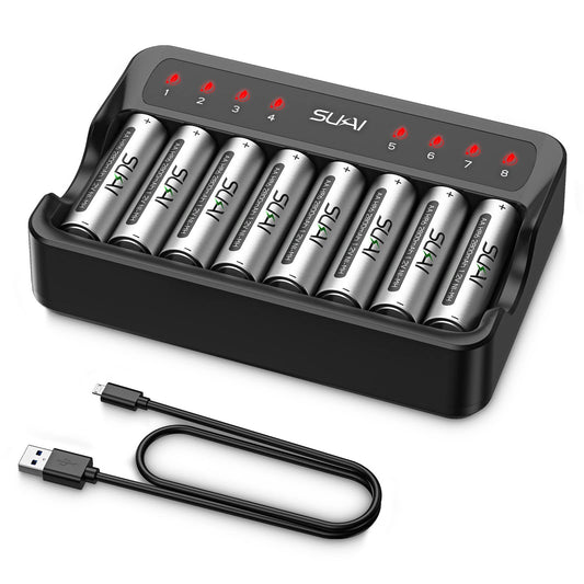 SUKAI 8-Pack Rechargeable AA Batteries with Charger