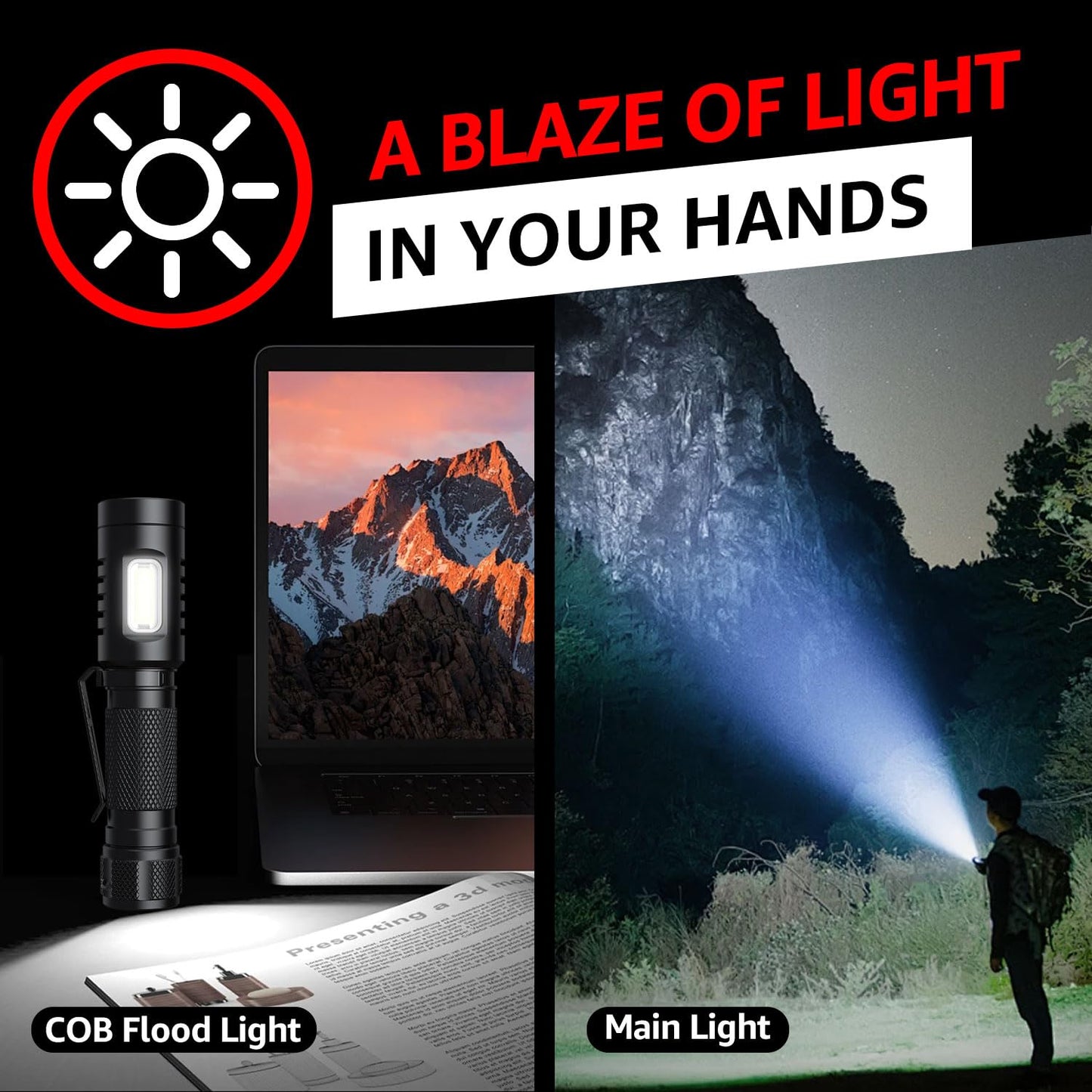 axefury Flashlight, Magnetic LED Flashlight,Small Powerful EDC Flashlight A5 with COB Side Light,700 lumens,6 Modes,2 Types Batteries,Waterproof for Camping, Emergency(Not Included Battery) Gift