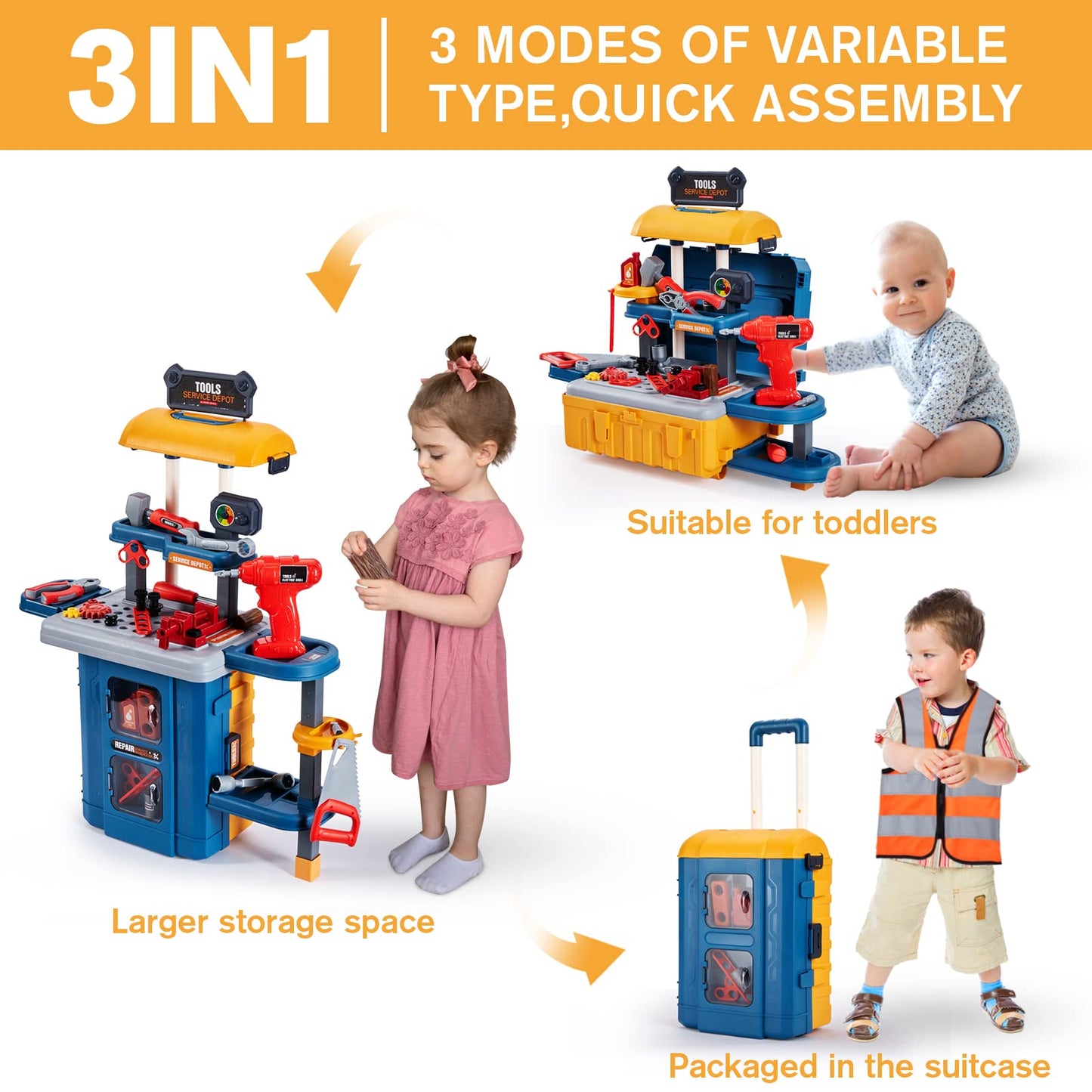 GEIYATOI Kids Toy Tool Bench Set, Toddler Workbench with Electric Drill and Realistic Tools Toy for 3 4 5 6 Years Old Boys Girls, Construction Workshop Gifts for Christmas Birthday Party New Year
