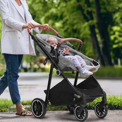 VEVOR Standard Baby Stroller, Infant Toddler Stroller with Bassinet, 3rd-Gear Adjustable Backrest & Foldable & Reversible Seat, Carbon Steel Newborn Stroller with Leg Cover and Mesh Net, Black
