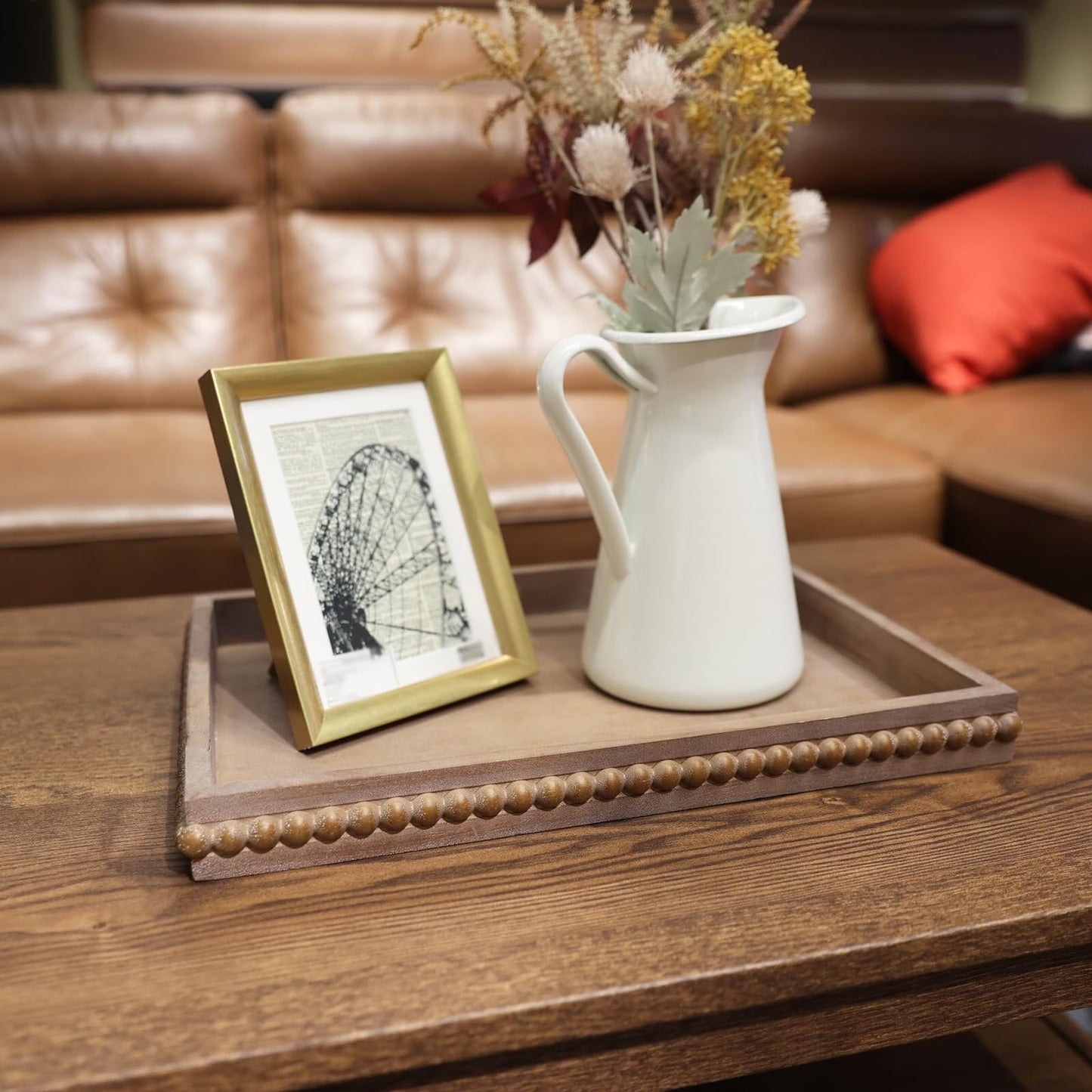 Wood Decorative Serving Tray for Coffee Table