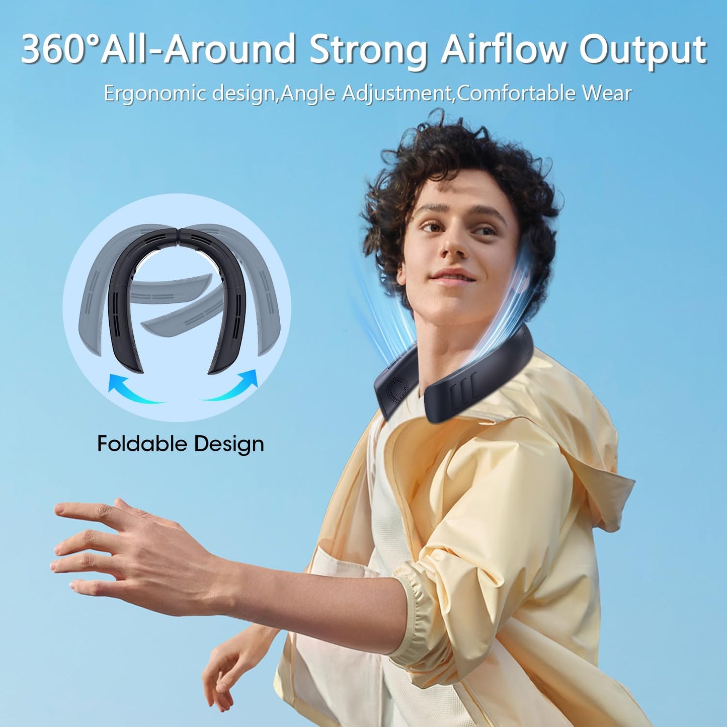 Portable Rechargeable Neck Fan with 360° Cooling