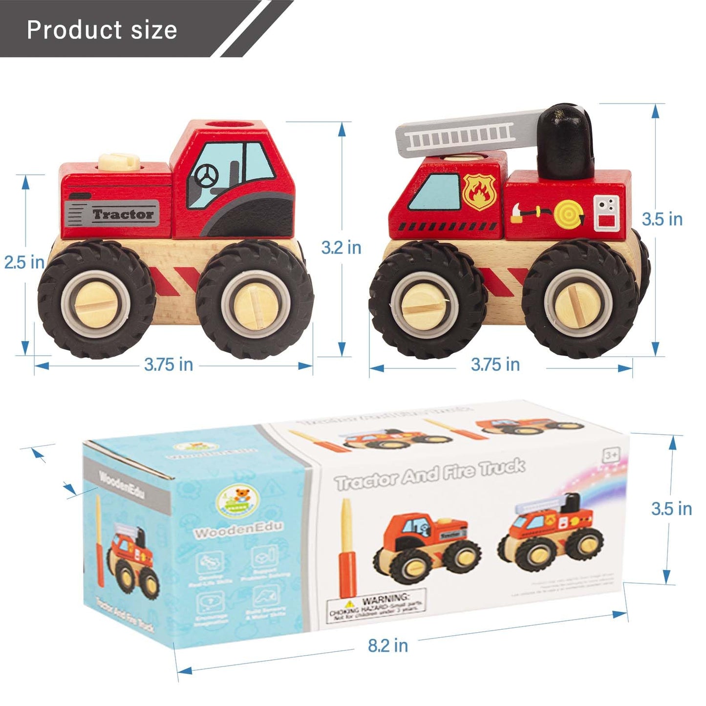 2 Pcs Wooden Construction Vehicles for Toddlers