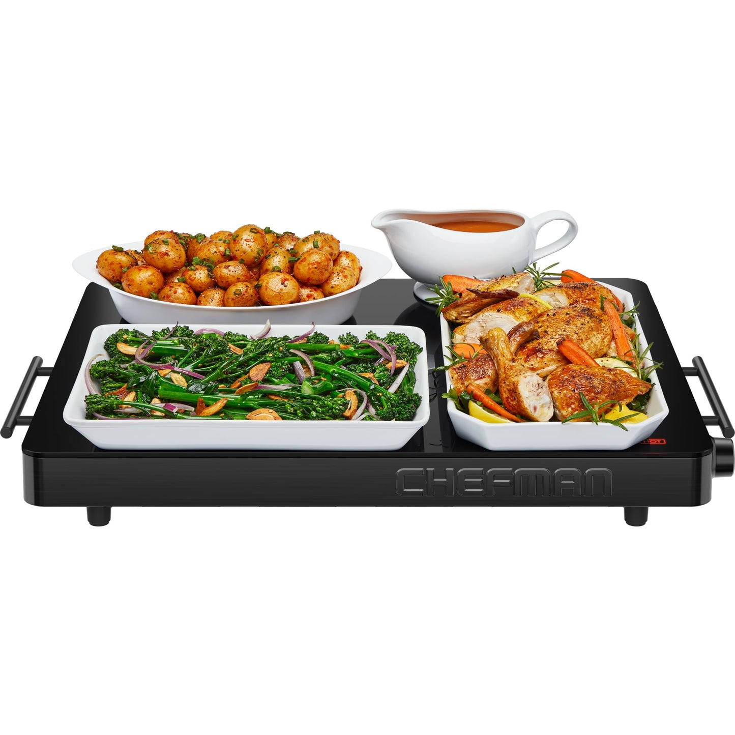 Chefman Electric Warming Tray with Adjustable Temperature Control, Perfect For Buffets, Restaurants, Parties, Events, and Home Dinners, Large 21” x 16” Glass-Top Surface Keeps Food Hot – Black