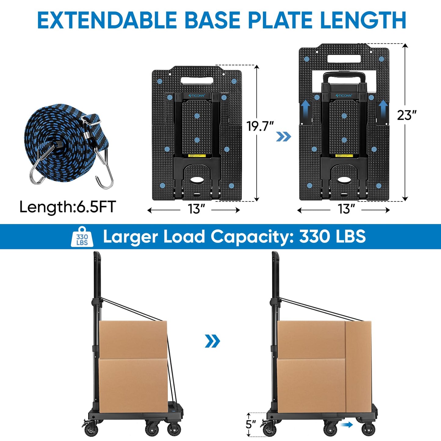 330LB TICONN Folding Hand Truck Dolly Cart