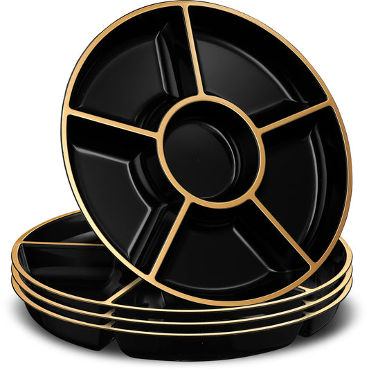 6-Section Round Plastic Serving Tray Set of 2