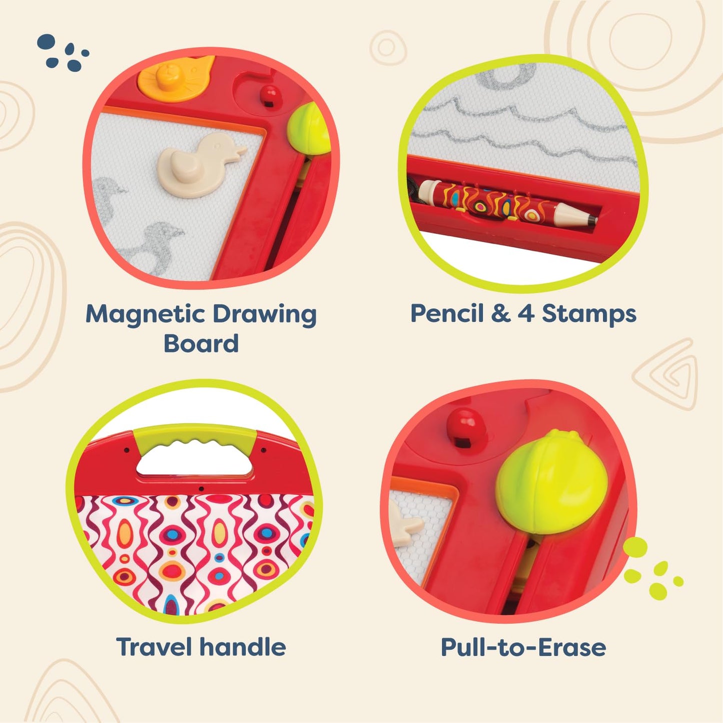 Magnetic Drawing Board with 4 Animal Stamps