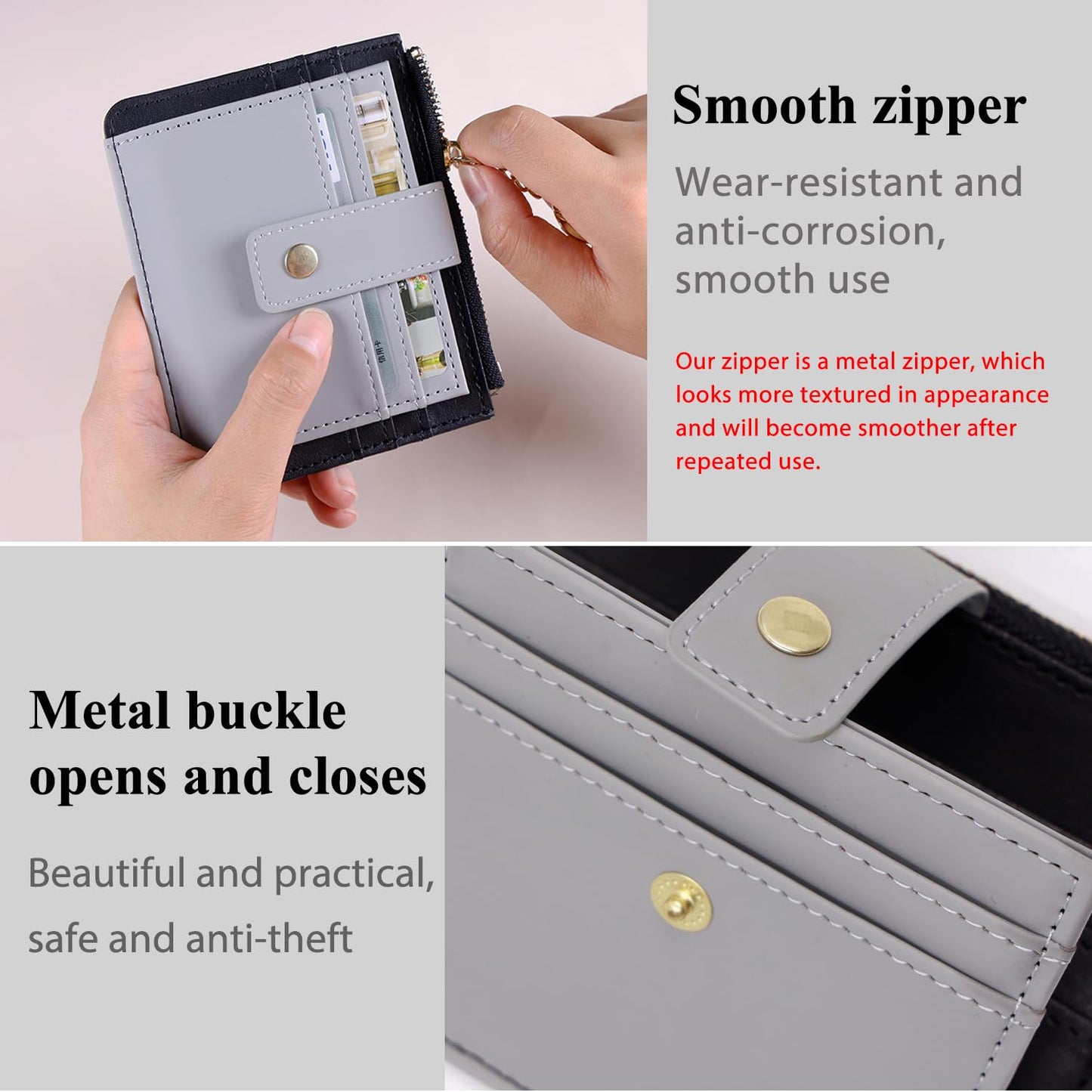 Slim Wallet for Women with Keychain & Zipper