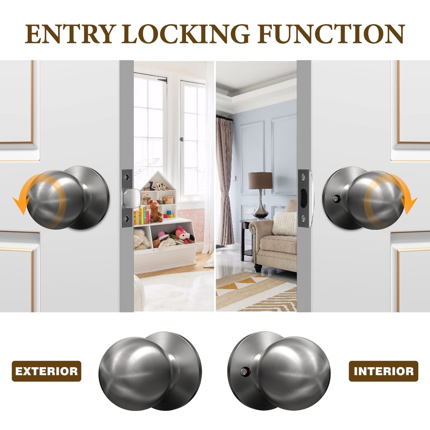 VICMEON 6 Pack Passage Door Knobs Keyless, Interior Door Lock Reversible Heavy Duty Design, Satin Stainless Steel Passage Door Knobs Interior for Closet or Hall