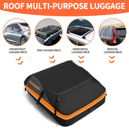 MIDABAO Thickened 20 Cubic Waterproof Duty Car Roof Top Carrier-Car Cargo Roof Bag Car Roof Top Carrier - Easy to Install Soft Rooftop Luggage Carriers with Wide Straps 20 Cubic Feet, ROB01