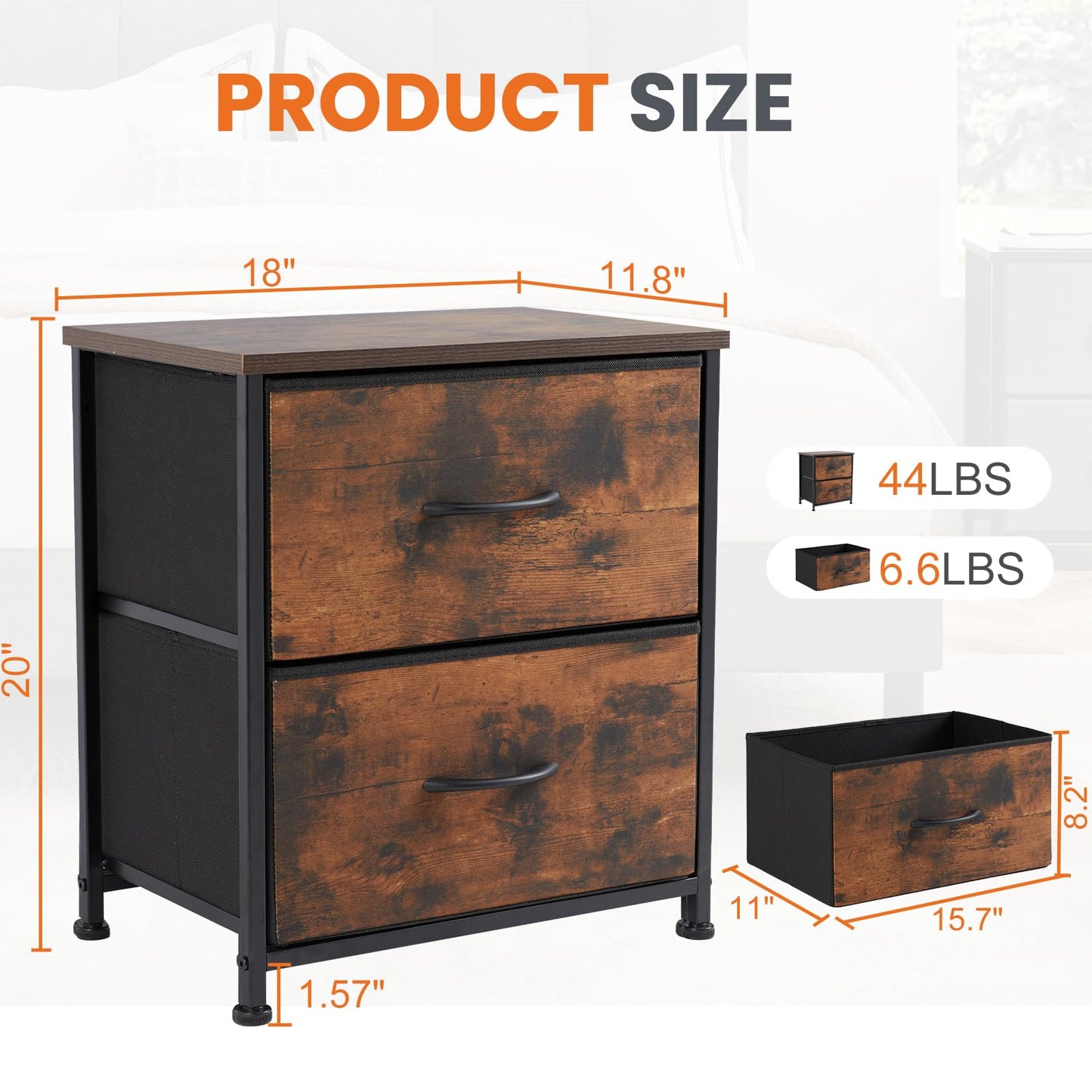 Sweetcrispy Nightstand Set of 2 with 2 Storage Drawers