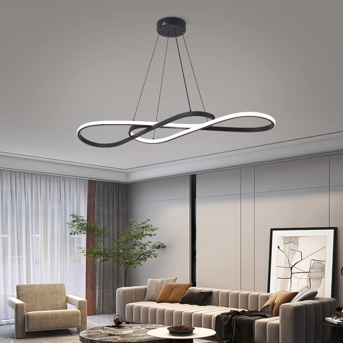 Afaoel Modern LED dimmable Chandelier 45W Color Temperature 3000K-4000K-5000K Creative Design Suitable for Living Room Dining Room Kitchen Island Bedroom Foyer Note The Shape (Black, 40 Inch)