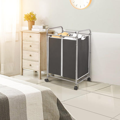 STO STO Laundry Sorter 2 Section, 2 Bag Laundry Hamper, Rolling Laundry Cart, Laundry Basket with Heavy Duty Lockable Wheels and Removable Bag for Clothes Storage, Black