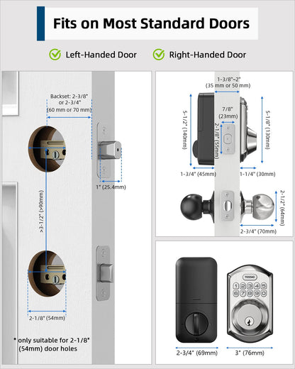 TEEHO TE001K Keyless Entry Door Lock with Handle - Electronic Keypad Deadbolt with Door Knob - Deadbolt Smart Lock for Front Door - Auto Lock - Easy Installation - Satin Nickel