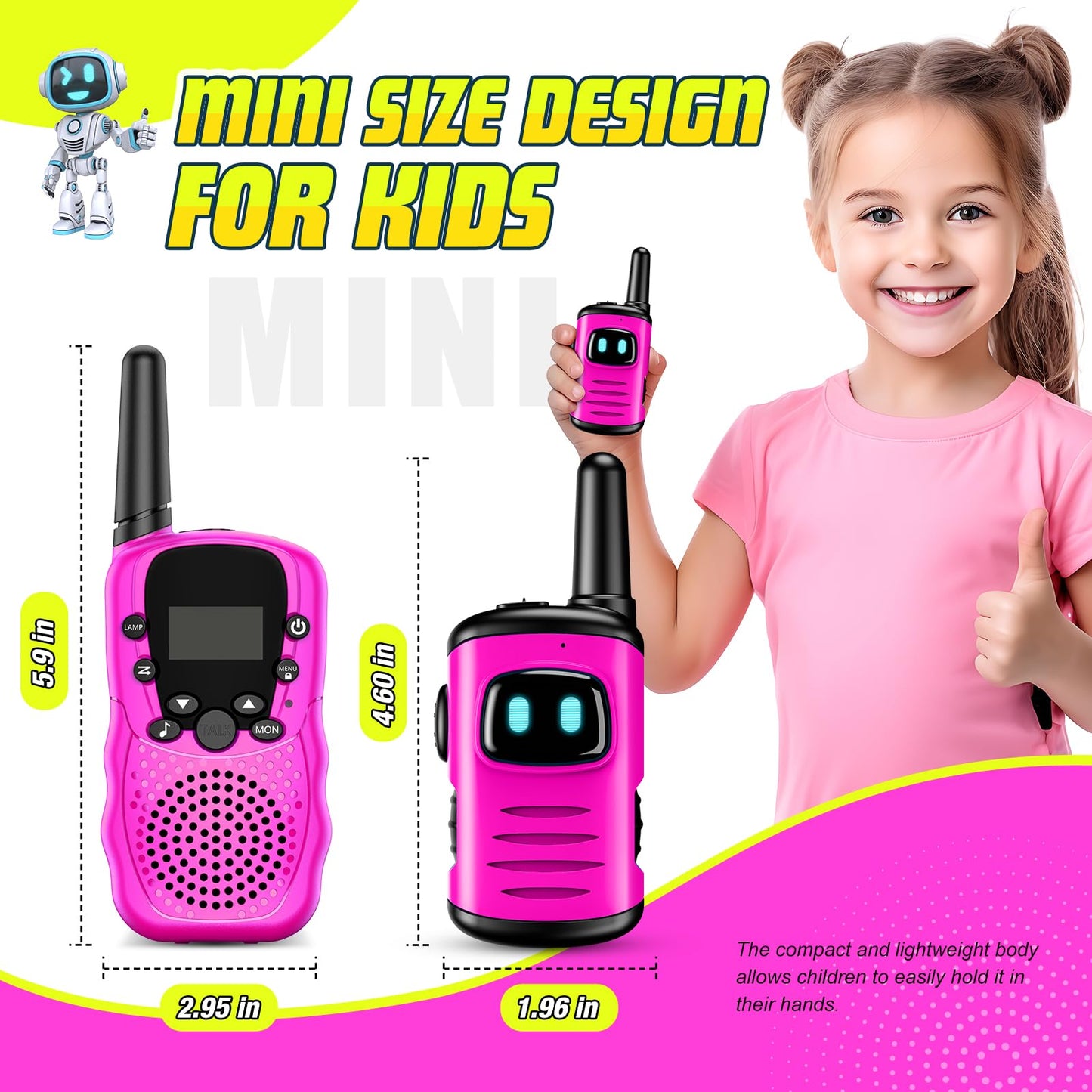 Walkie Talkies Toys for Kids 3-6: DASTION-99 Mini Pink Girls Robots Walkies Talkie for 3-5 Year Old Girl Christmas Birthday Gifts Stocking Stuffers for Kids Age 4-6 Outdoor Games, Camping