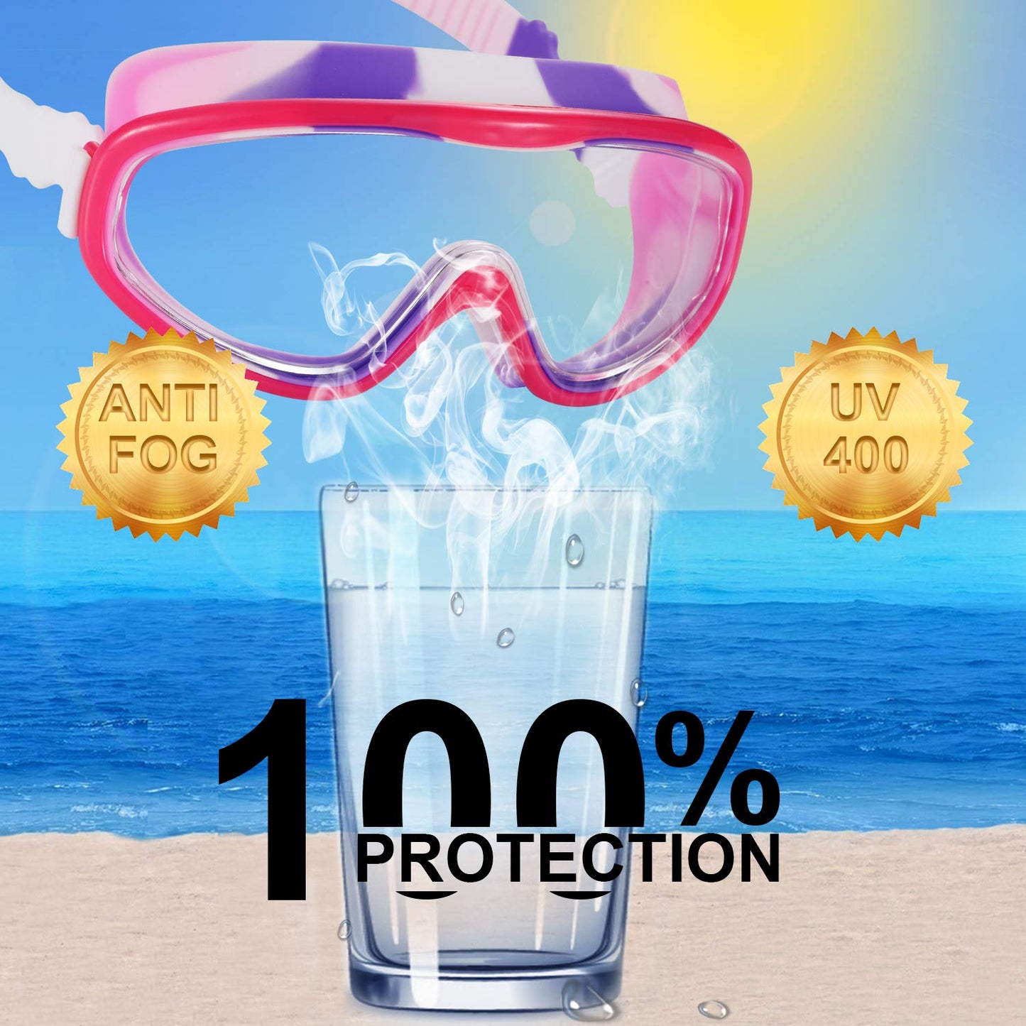 Kids Swim Goggles with UV Protection, Anti-Fog