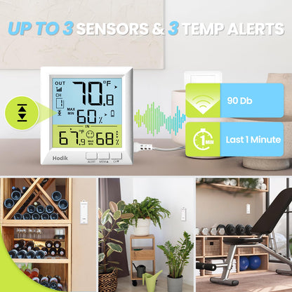 Wireless Freezer Thermometer with Alarm and Backlight