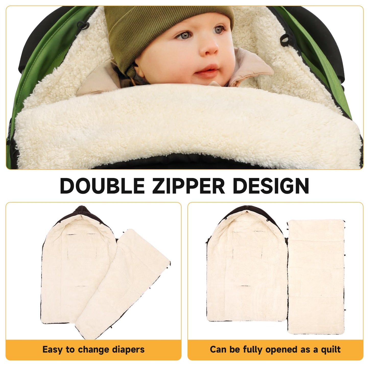 Winter Baby Stroller Footmuff, Fleece Sleeping Bag