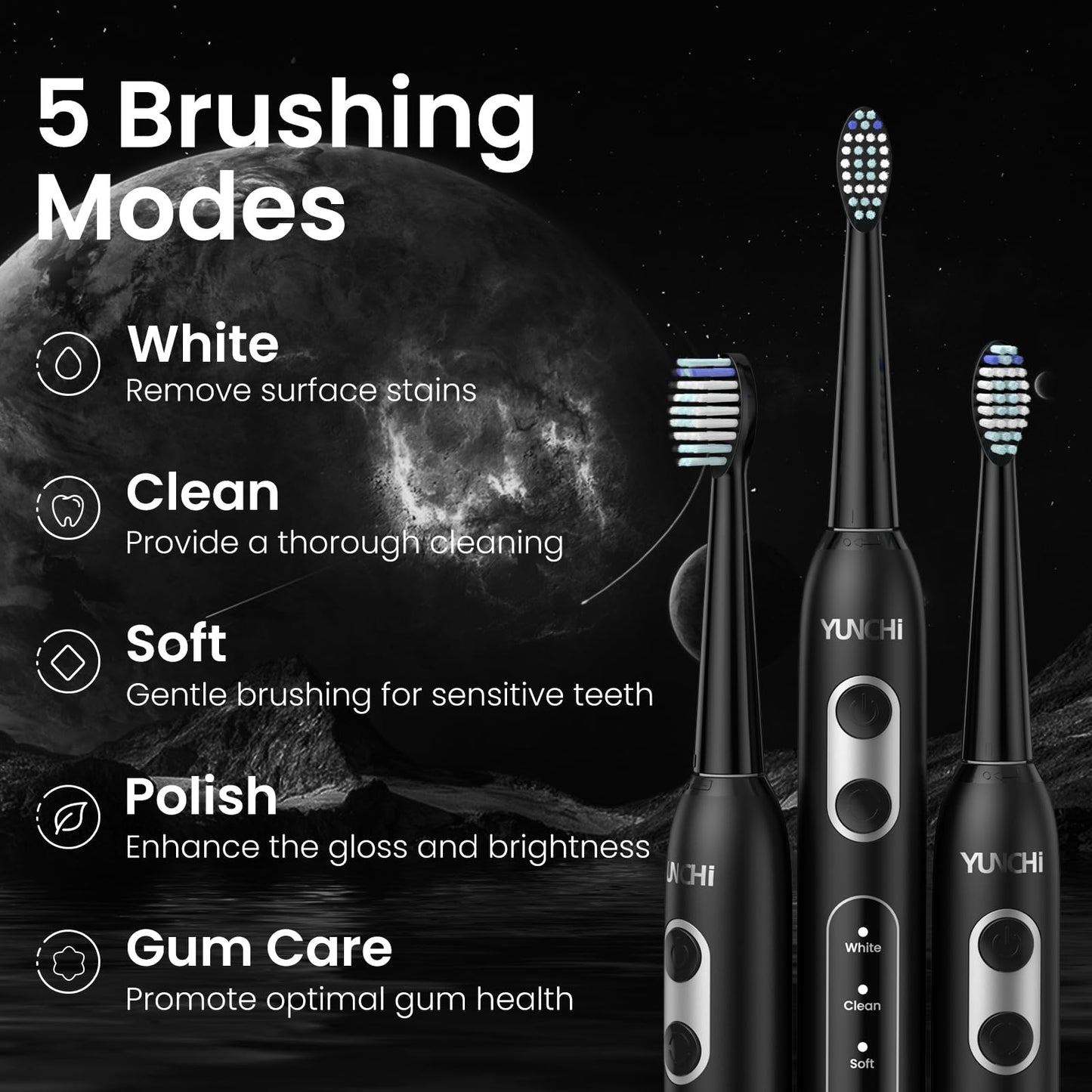 YUNCHI Sonic Electric Toothbrush with 4 Brush Heads