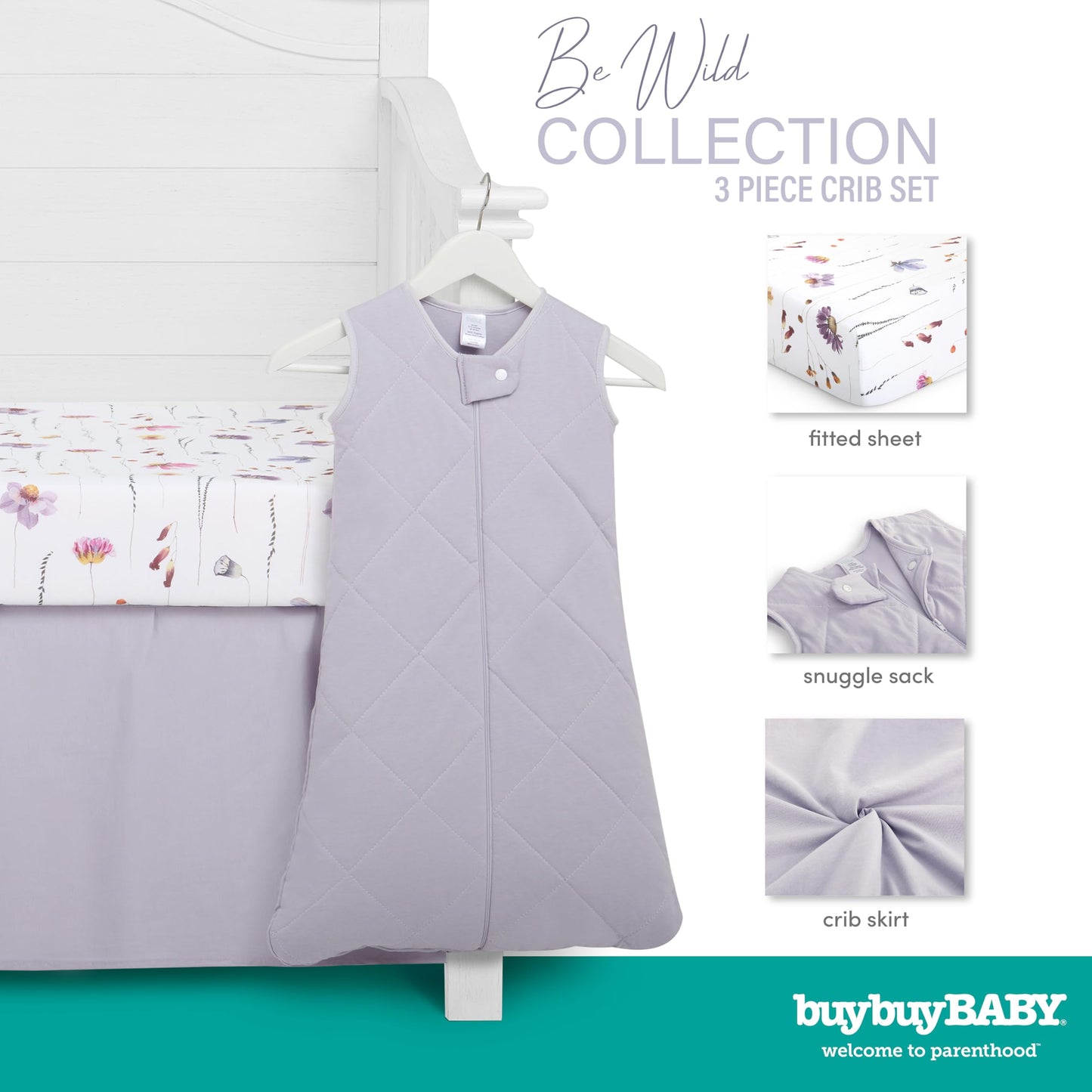 Evolur 3-Piece Crib Bedding Set, Soft & Washable