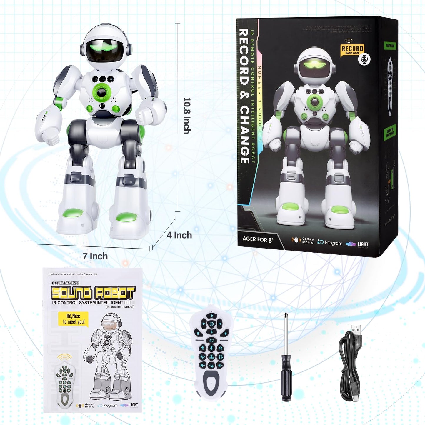 Zreswap Robot Toys Gift for Kids: Remote Control Robot Programmable Robot with Record Voice Music Dancing Gesture Control, for Toddler Boys and Girls
