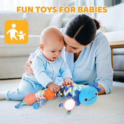Baby Toys for 0-6 6-12 Months, Plush Axolotl Toy with Crinkle and Rattles for Infant Newborn, Sensory Music Animal Stuffed Toy for 0 1 2 3 4 5 6+ Month, Tummy Time Toys Gifts for 0-3-6-12 Months,Blue