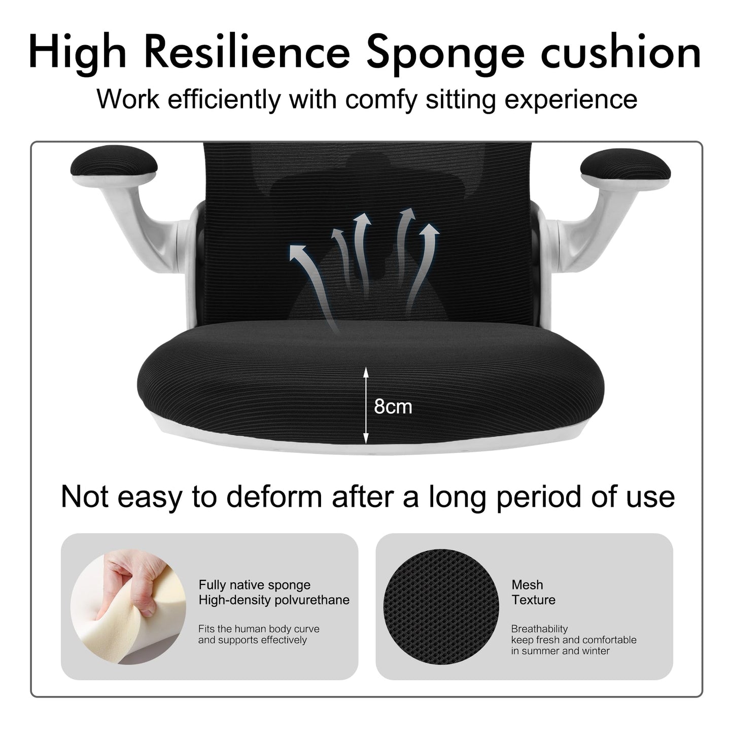 Apusen Ergonomic Home Office Desk Chairs Comfy Computer Gaming Chairs Mesh Arm Swivel Chairs of Adults for Home Office Bedroom(White)