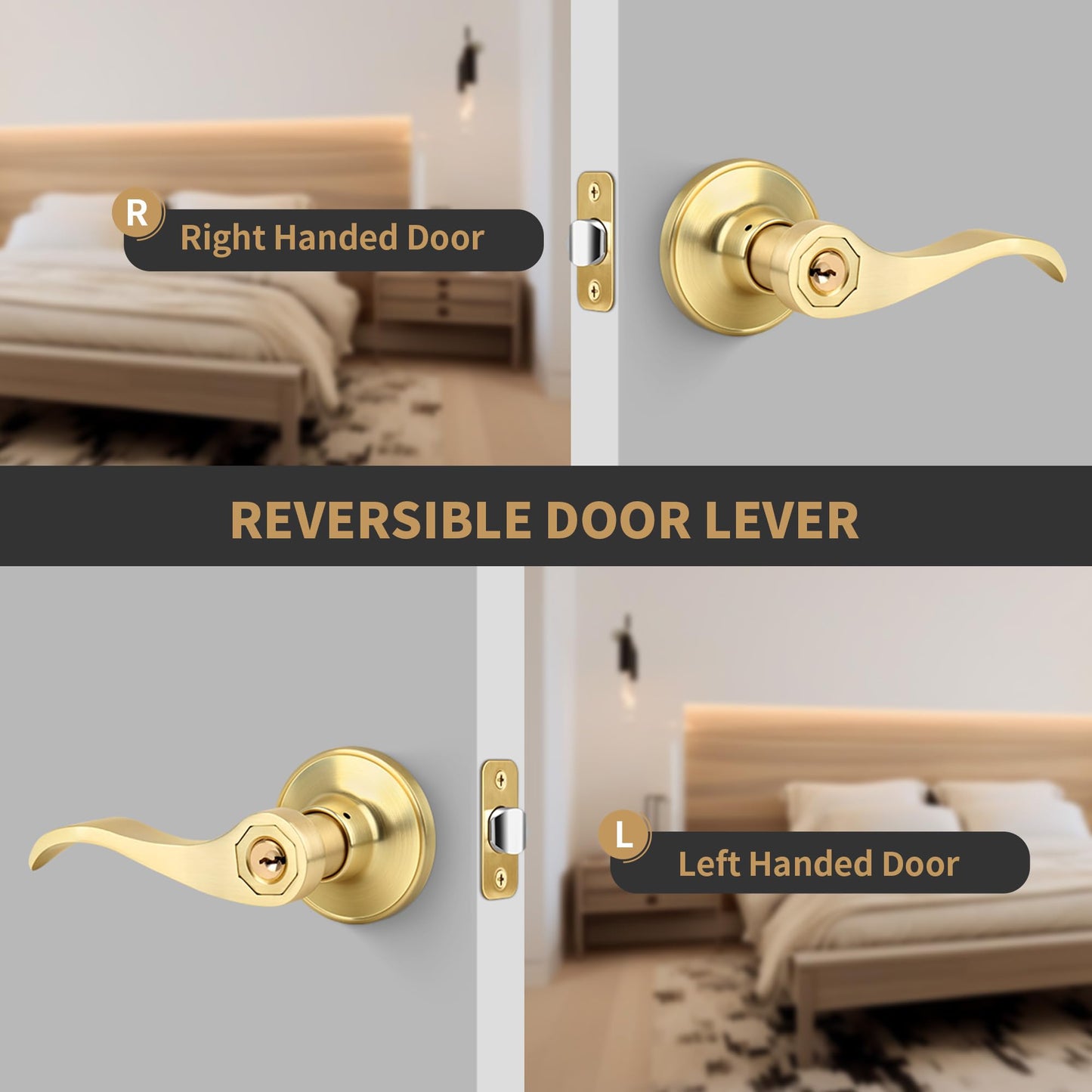 Brushed Gold Wave Door Lever Handles 10 Pack