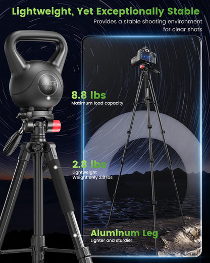 CAMBOFOTO 74"-Camera-Tripod, Porfessional Aluminum Heavy Duty Tripod Stand for Mirrorless Camera/DSLR/Cell Phone/Camcorder, with Holder and Travel Bag