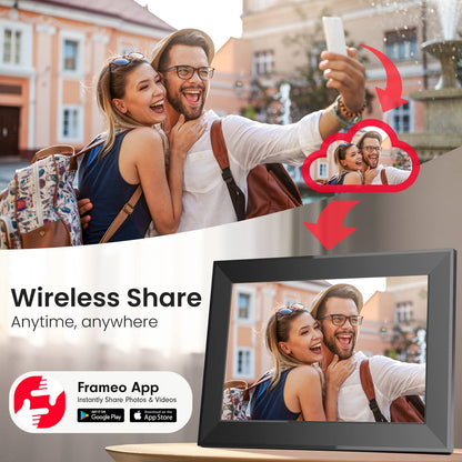 SKYRHYME 10.1 Inch Digital Picture Frame with 32GB Storage, FRAMEO WiFi Digital Photo Frame, 1280 * 800 IPS Touch Screen, Auto-Rotate Slideshow, Easy to Share Photo/Video via Free App