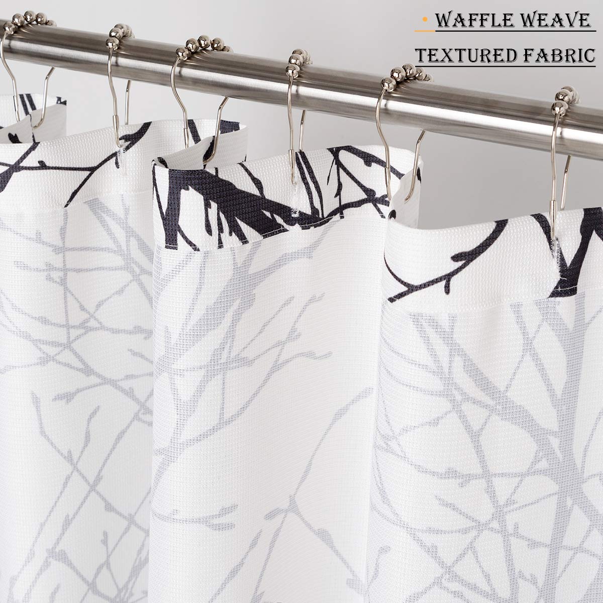 Waffle Weave Shower Curtain with Tree Branch Print