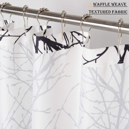 Waffle Weave Shower Curtain with Tree Branch Print