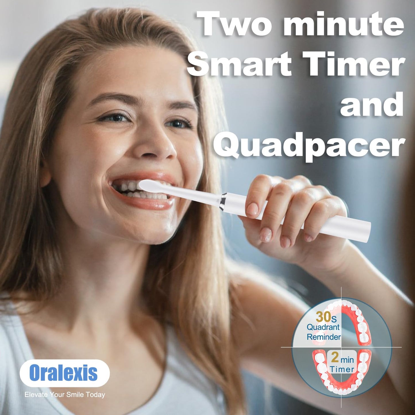 ORALEXIS Electric Toothbrush for Adults and Kids, with Tongue Scraper and 8 Brush Heads, One Fast Charge Last 120 Days, 40000 VPM Deep Clean, Sonic Travel Toothbrush - White