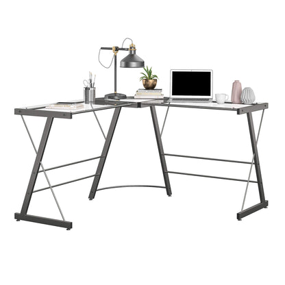 Ameriwood Home Odin Glass L-Shaped Computer Desk, Gray