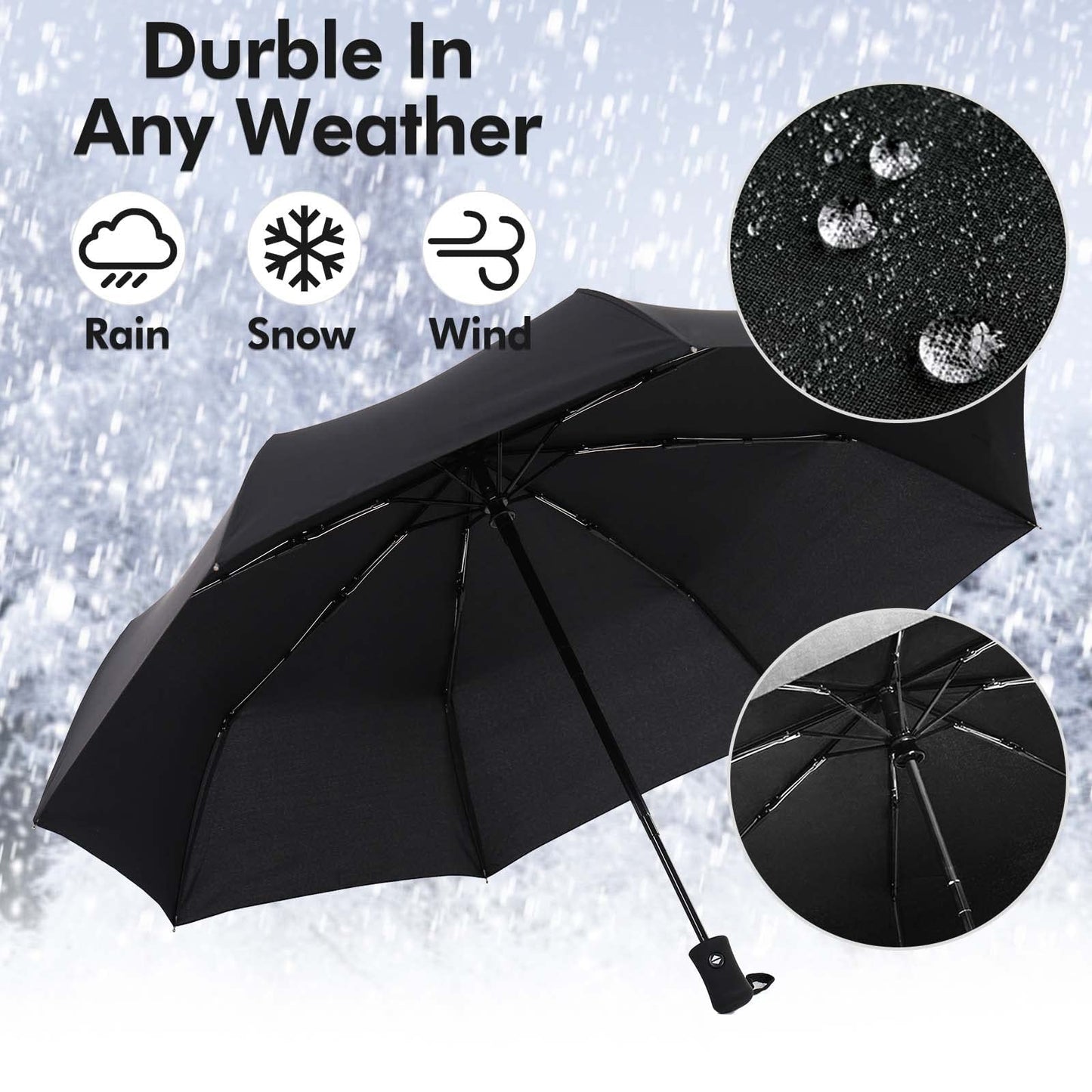 NIKIOYE Umbrella Compact Travel Umbrellas Strong Durable Windproof 50+ UV Blocking Umbrella for Sun Rain Portable Umbrella, Auto Open/Close, Perfect Car Umbrella, Golf Umbrella