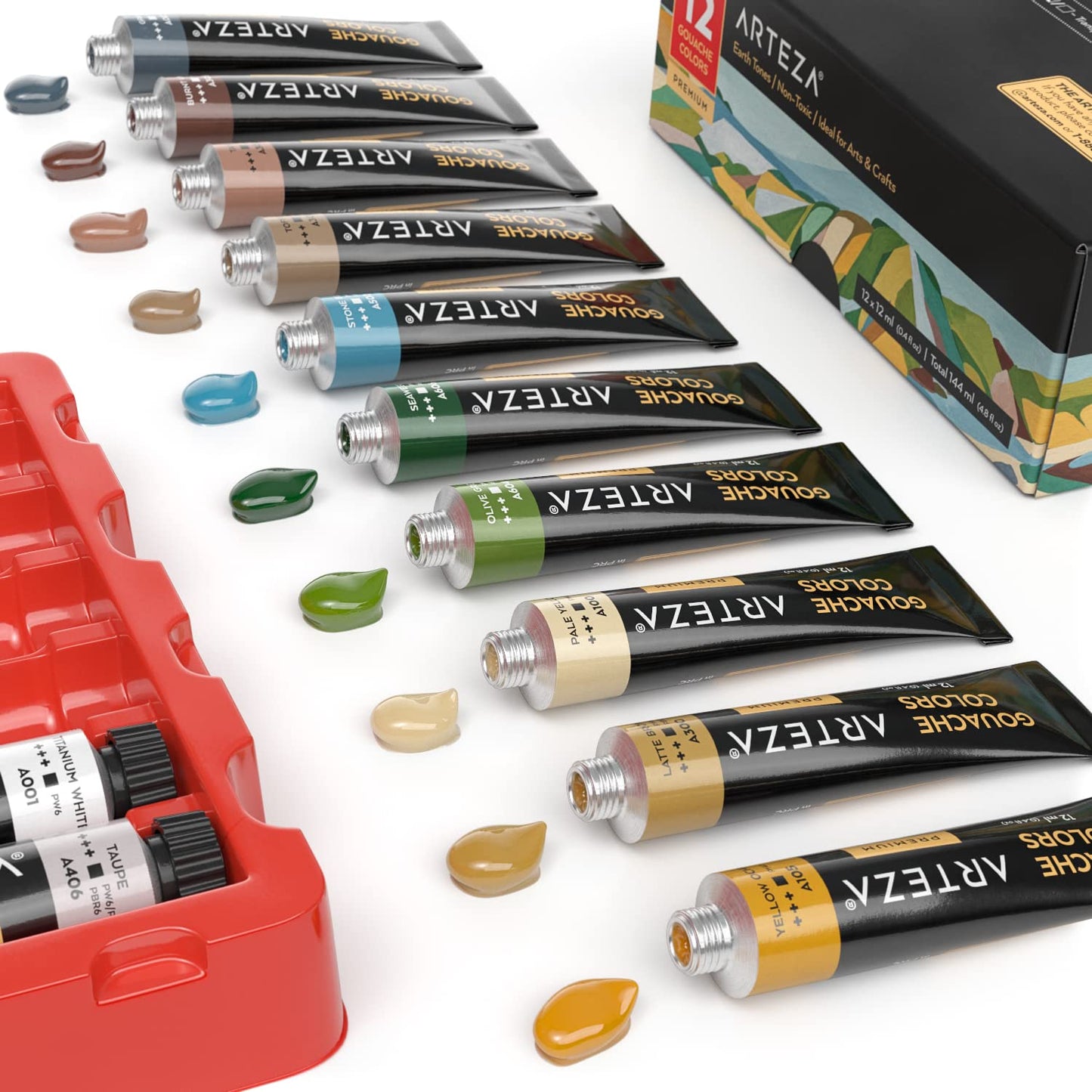 ARTEZA 12-Color Earth Tone Gouache Paint Set