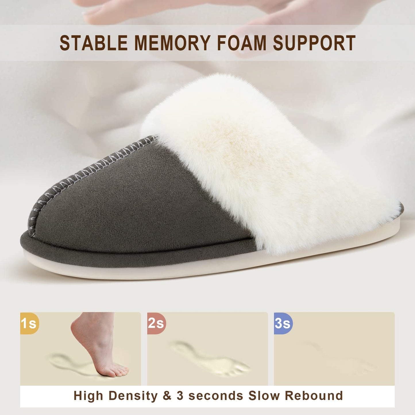 Parlovable Women's Slippers Fuzzy Warm Comfy Faux Fur Slip-on Fluffy Bedroom House Shoes Memory Foam Suede Cozy Plush Breathable Anti-Slip Indoor & Outdoor Winter Dark Grey 7-8
