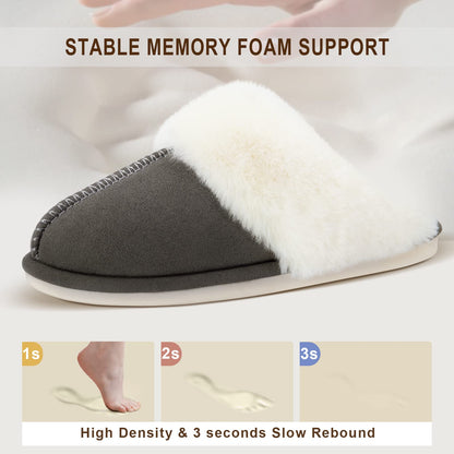 Parlovable Women's Slippers Fuzzy Warm Comfy Faux Fur Slip-on Fluffy Bedroom House Shoes Memory Foam Suede Cozy Plush Breathable Anti-Slip Indoor & Outdoor Winter Dark Grey 7-8